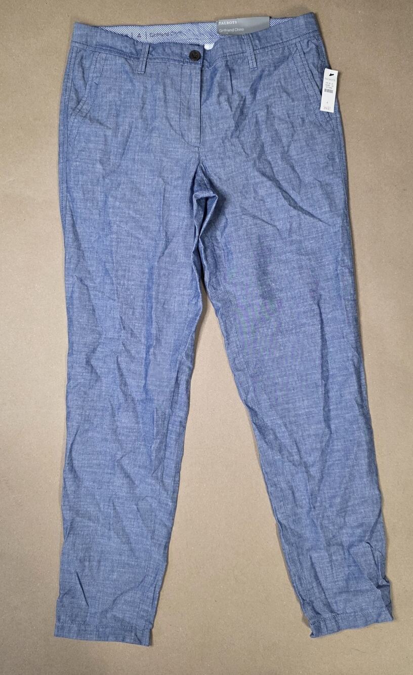 NWT Talbots Pants Women 4 Chambray Blue Girlfriend Chino Summer Beach Cotton